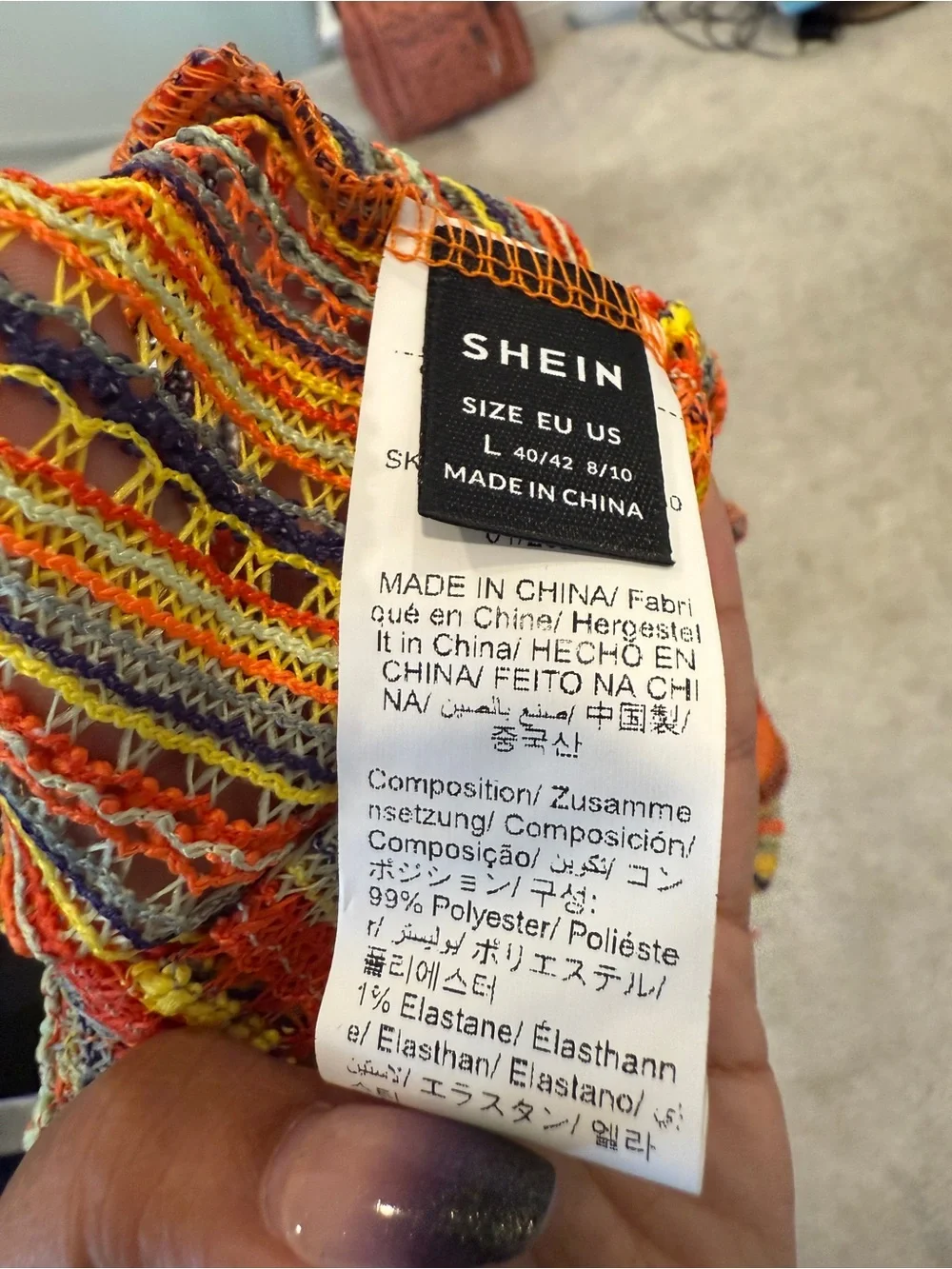 SHEIN Orange Multi-Stripe Crochet Lace-Up Halter Camisole Tie front with beads L - Picture 11 of 11